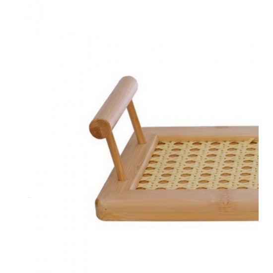 Bandeja 25X15CM Retangular Bambu Com Treliça e Alça 